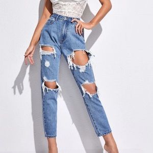 Shein High Waist Ripped Mom Jeans